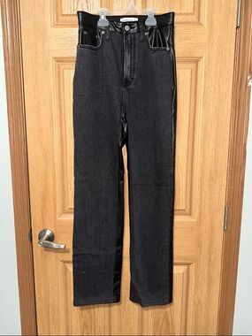 Abercrombie & Fitch Black Straight-Leg Jeans with Faux Leather Trim